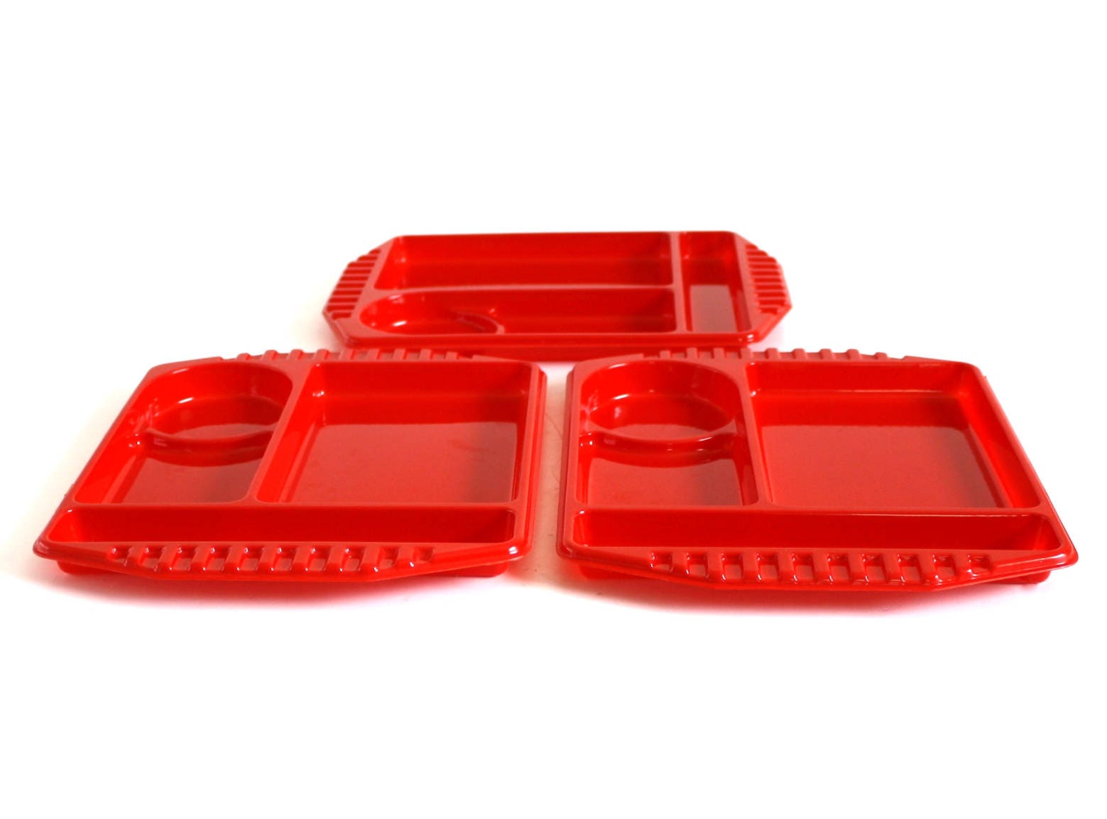 Red Plastic Divided Plates Vintage TV Dinner Trays Cafeteria