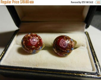 Summer Sale Vintage Murano ITALY Venitian Glass Pink & Gold Clip-On Earrings