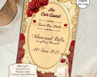 Digital Personalised Beauty and the Beast Save The Date Cards Wedding Invitations - Printable,Download,DIY,Fairytale