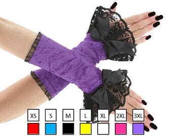 Lilac black lace fingerless gloves, arm warmers gothic burlesque boho goth bridal gloves, womens evening gloves, lolita vampire glove 1S2