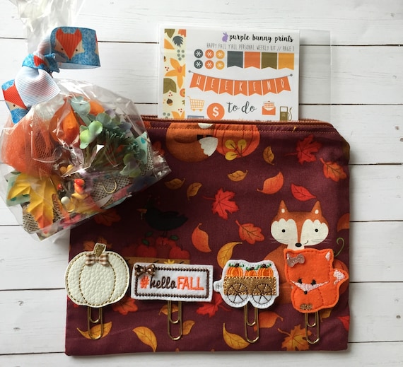 Fall Yall Planner Kit* Fall Planner Clip* Fall bag* Fox fabric bag* Fox pencil bag* Planner Stickers* Fall Washi* Fall Planner Supplies*Fox