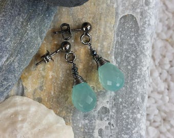 Burnished Silver earrings and blue agate