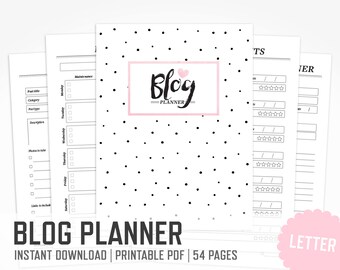 Blog Planner / Letter size / Social Media Marketing Blog Writing Blog Management Printable Planner Organizer / INSTANT DOWNLOAD