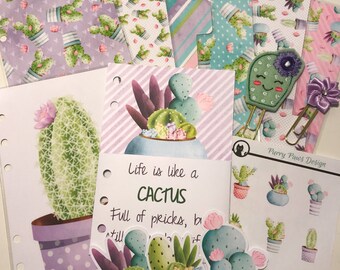 Personal Planner Deluxe Deco Pack - Dividers, Dashboard, Clips & Stickers. Pastel Cactus