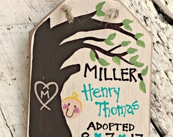 Family Tree Adoption Ornament, Adoption Gift Tag, Personalized Adoption Christmas Ornament, Adoption Party Gift, Wood Hang Tag