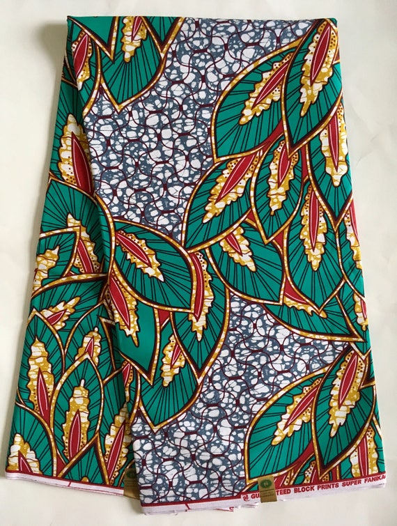 African Print Fabric/Ankara Green Dark Red Gray