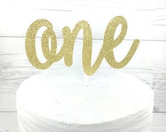 ON SALE One Gold Cake Topper, 1 Gold Cake Topper, Age Cake Topper, Gold Cake Topper, Glitter Cake Topper, 1st Birthday, Pink and Gold OneGol