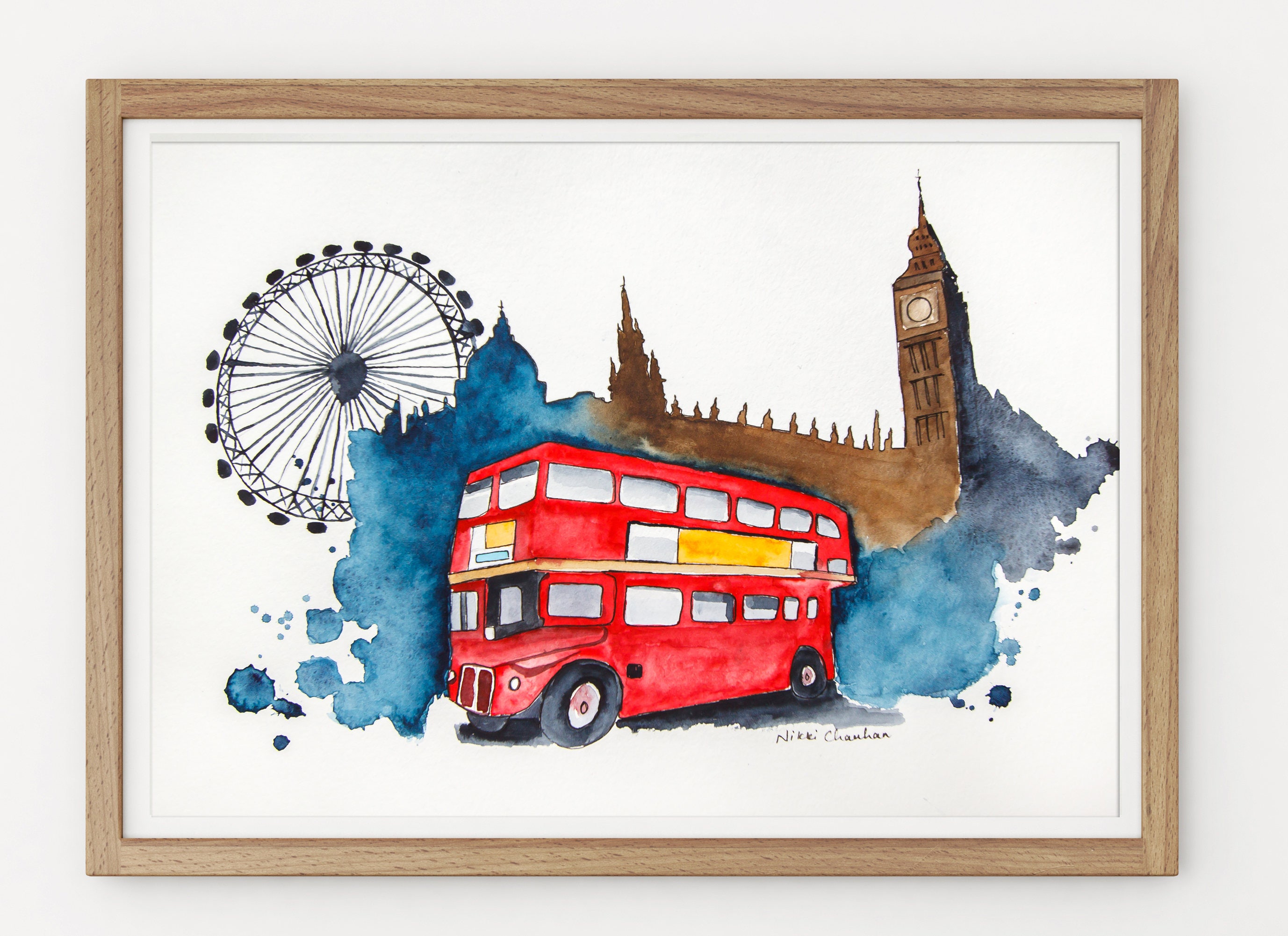 London Skyline London Print Watercolor painting Big Ben