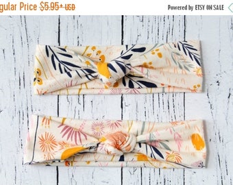 ON SALE baby headband - baby turban headband - top knot headband - mommy and me - toddler headband - floral print - leaf print - leaf headba