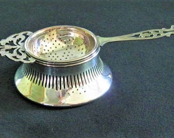 English Antique Regis Plate Tea Strainer and Bowl c1900