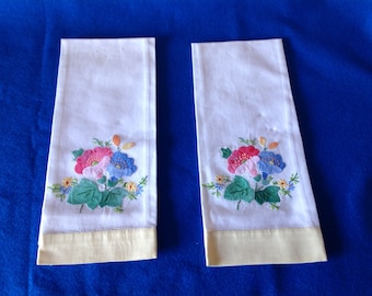 Linen Embroidered White with Multicolored Flowers Tea Towels