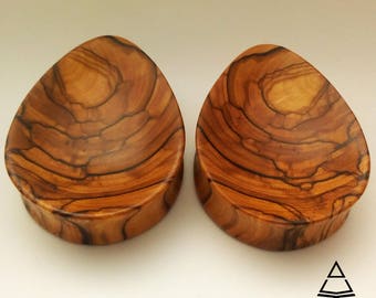 Bethlehem Olive Wood Teardrop Plugs Concave Organic Plugs Handmade Wooden Ear Plugs Gauges PAIR 10 mm-55 mm 00g-2 (1/8)"
