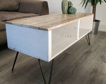 Reclaimed Timber Coffee Table TURVAS | 5 different finishes | With Vintage Hairpin Legs