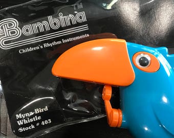 NOS Vintage Bambina Myna Bird Whistle #403 1983 Blue Toucan Children's Music Toy Slide Whistle Parrot