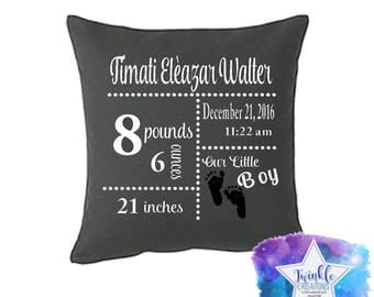 Baby Birth Stat Pillows, Baby Pillows, Personalized Birth Pillows, Custom Stats Pillow Case