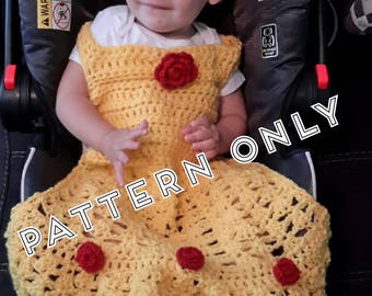 Princess Dress Blanket, Yellow, crochet pattern, Digital Download, PDF only, Infant Baby Sizes, Carseat Blanket
