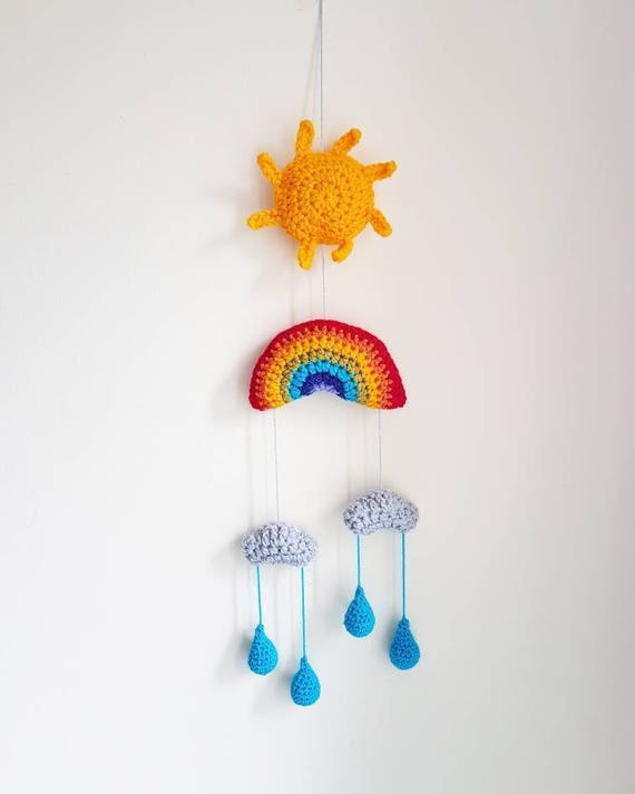 Crochet rainbow mobile. Rainbow mobile. Rainbow wallhanging.