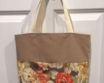 Floral and brown tote bag