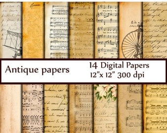 40%SALE Antique Digital Papers: "VINTAGE PAPER" Ephemera Papers Decoupage papers Dictionary Pages Music sheet paper Vintage Handwritten Lett
