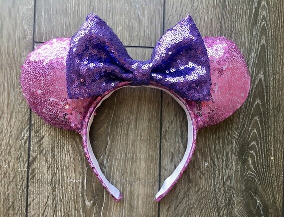 Two Tone Purple Sequined Minnie Mouse Ears / Violet and Dark