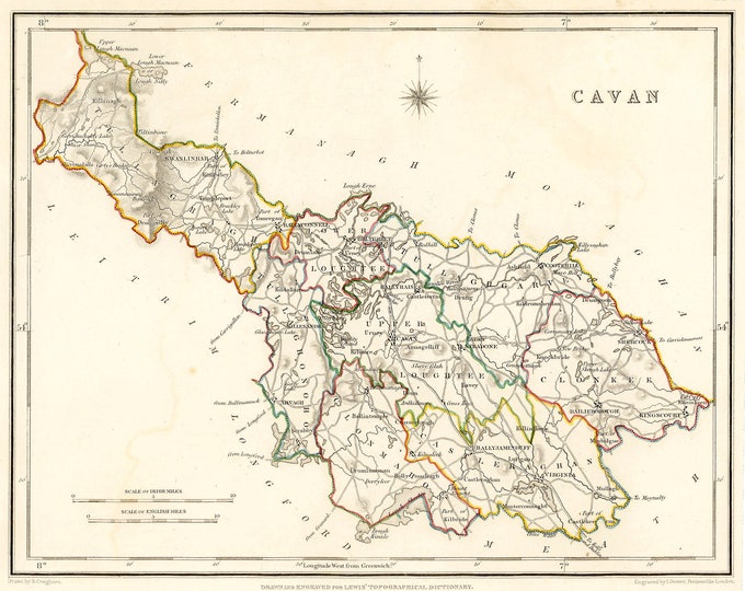 Irish Map - County Cavan Ireland - Antique Map 1837 - Free International Shipping