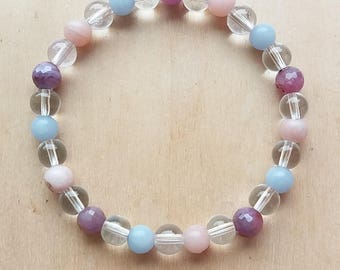 angelite bracelet, ruby bracelet, opal bracelet, pink opal bracelet, pink opal, angelite, natural gemstone, peacefullharmony, crystal