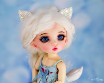 Arctic fox ears and tail for tiny (1/8) bjd dolls