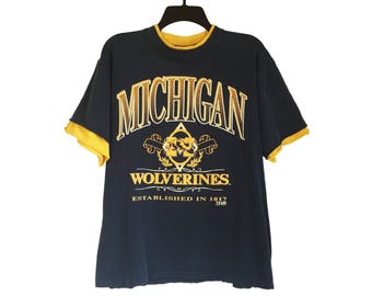 michigan university vintage yellow shirt wolverines maize navy medium gold blue