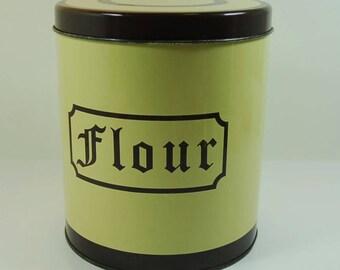 Vintage Regency Ware Collectible Tin with Lid for Flour, Retro Kitchen Container, Mid-Century Brown and Cream Kitchen Tin, Kitchenalia,