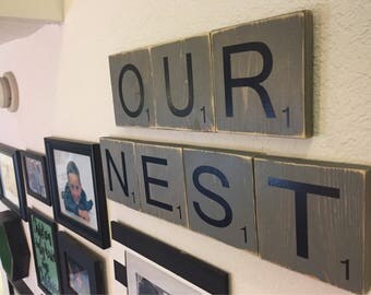 5.5" Wooden Scrabble letters for Wall Decor, Scrabble Tiles, Wall scrabble Decor, Scrabble Puzzle, Large Scrabble Blocks, Wooden Letters