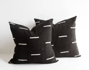 White Dashed Mudcloth Pillow Cover | Various Sizes