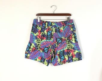 80's vintage all over print cotton shorts pants size 31-33