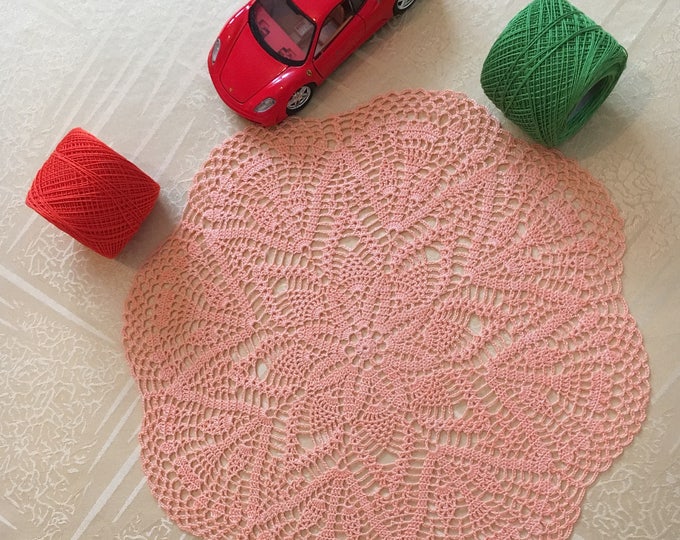 Crocheted doily, Crochet coaster, Housewarming Gift, Round tablecloth, Coffee Table Doily, Drink Coasters, Crocheted linen, doily peach.