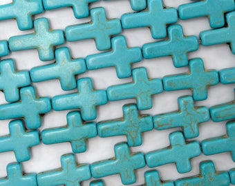 16mm blue turquoise cross beads 16" strand 38632