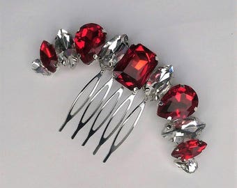 Red Rhinestone Hair Comb,Red Bridal Hair Comb,Red Wedding Hair Comb,Red Crystal Hair Comb,Red Hair Piece,Red Hair Accessory,Red Hair Comb