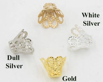 1/4-9/16" 6~14.5mm Filigree Cutout Basket Bead Cap Flower Petal Spacer Bell Dome Jewelry Making Finding Tiny Small Medium Large XL Sizes