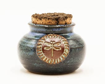 Dragonfly Stash Jar | Stash Jar | Herb Jar | Cork Jar | Pottery | Ceramic | Stoneware | Pottery Cork Jar | Ceramic Cork Jar | Dragonfly