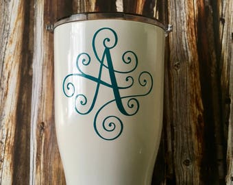 Scroll Letter Decal - Yeti Decal - Name Decal - Yeti Decal for Women - Rtic Decal - Yeti Tumbler Decal - Monogram Decal - Yeti Cup Decal