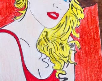 drawing woman's hat on red background