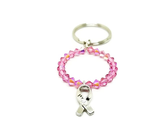 Breast Cancer Awareness Key Chain, Pink Ribbon Key Chain, Awareness Ribbon, BCA Key Chain, Unique Birthday Gift, Pink Beaded Keychain