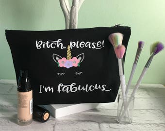 Unicorn makeup Bag, Bitch Please, Unicorn Bag, Cotton Makeup Bag, Unicorn Gift, Gift For Her, Beauty Gift, Unicorn Make Up Bag,