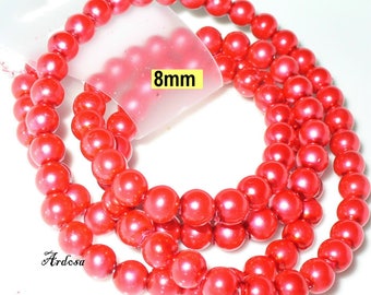 1 strand 82cm = 114 red glass beads 8 mm (808.21.1)
