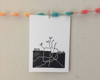 Houston Print, Houston Strong, Hurricane Harvey Donation, Red Cross Donation, Houston Flood Relief Print, Linocut, Block Print, Mini Art