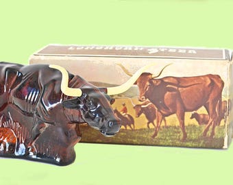 Vintage Avon Longhorn Steer Bottle with Original Box