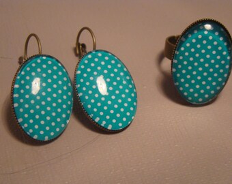 Polka dot earrings and ring set