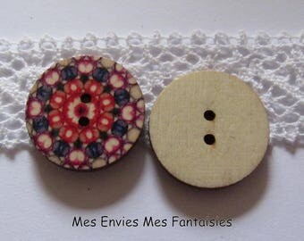 10 wooden Mandala buttons / 2.5 cm red Vilet blue B7 rosette