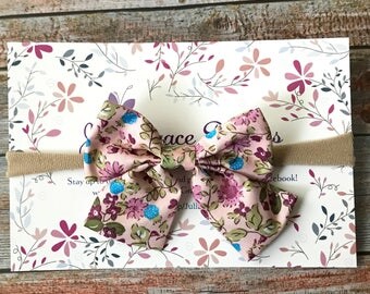 Floral Bow Headband/Floral Headband/Floral Baby Headband/Floral/Bow Headband/Nylon Headband/Baby Hair Bow/Baby Bow/Bow Headband/Baby Girl