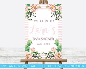 EDIT YOURSELF, POSTER Baby Shower Welcome Sign, Baby Shower Baby Floral, Cacti welcome, Cactus Print, Editable 24x36 Poster Welcome Print