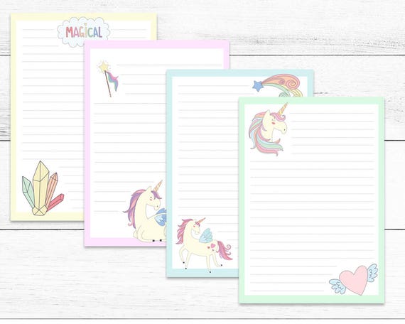 printable writing set magical unicorns bonus 4x6 cards