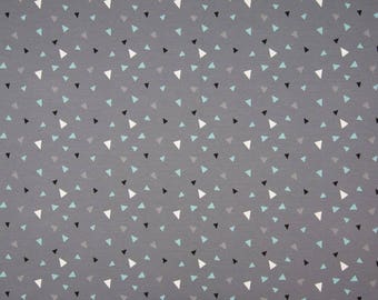 tricot, jersey, mint and grey knit fabric, childrens fabric, fabric for children, triangle, mint fabric, triangle children fabric, jersey